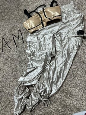 Oh La La dance wear Metallic Gold Cargo Joggers with Gold Crop Top